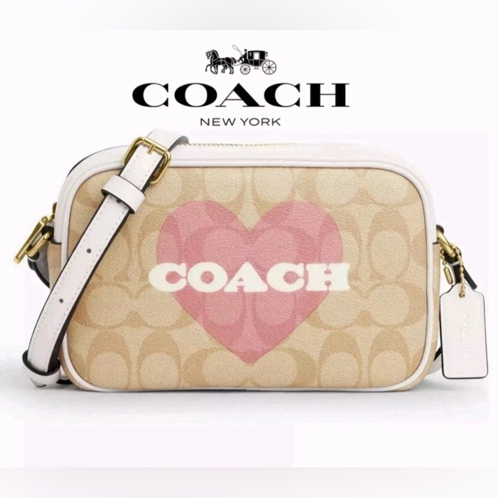 NWOT Coach Jamie Women's Crossbody Bag With Heart Print Tan/Pink